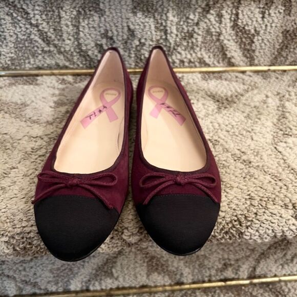 NWOB Marc Fisher Jodi Burgundy Suede Black Cap Toe Ballet Flats Shoes Size 7.5 M - Picture 3 of 7